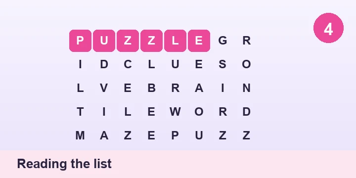 Reading the list - Word Search